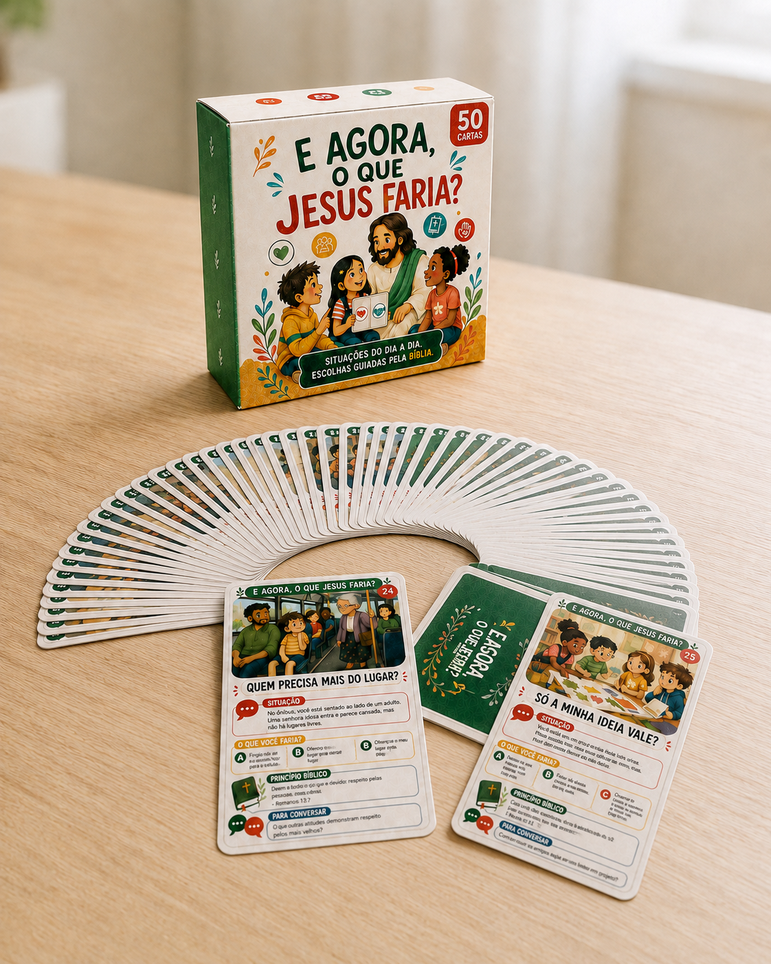 Baralho completo com a caixinha e as cartas abertas em leque